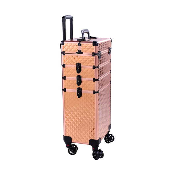 4-in-1 Draw-bar Style Interchangeable Aluminum Rolling Makeup Case-Rose Gold view 6