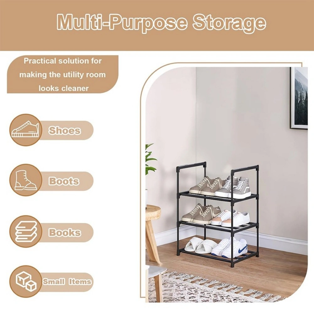 3 Tier Shoe Rack Extendable Storage Organiser, Hallway Shoe Storage Unit, Space Saver Entryway Tidy