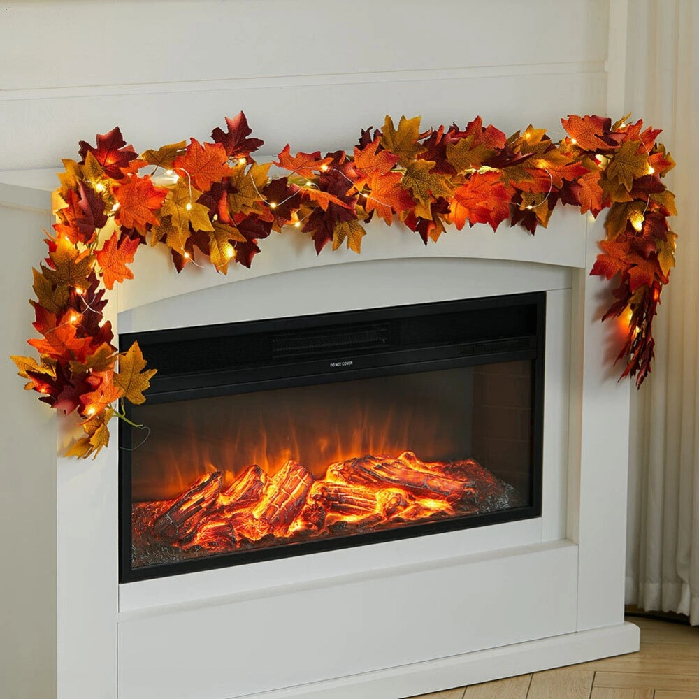 6FT Autumn Maple Leaves Wreath Garland - Halloween Christmas Faux Fall Leaves Hanging Decoration view 4