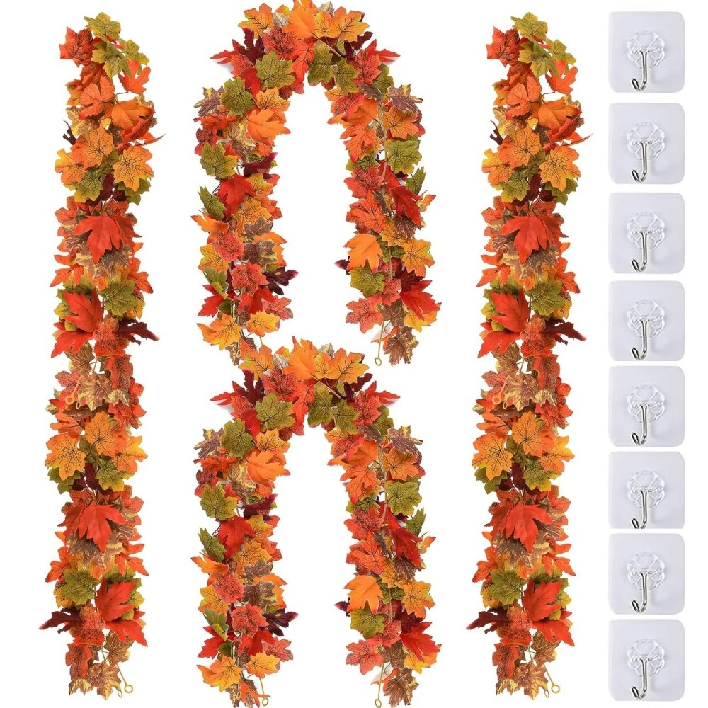 6FT Autumn Maple Leaves Wreath Garland - Halloween Christmas Faux Fall Leaves Hanging Decoration view 5