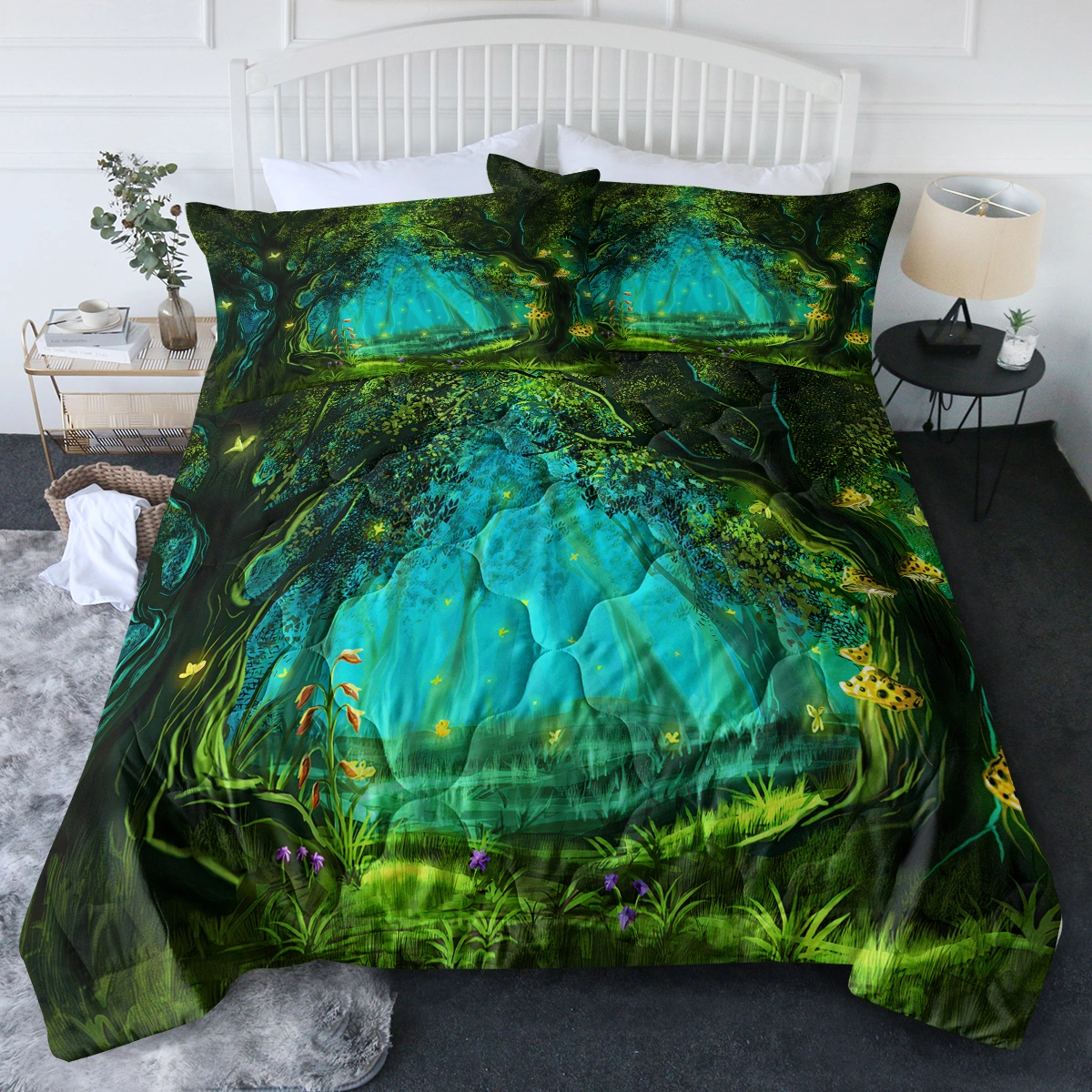 3 Piece Green Forest Comforter Set Twin - Soft Summer Duvet Cover Bedding Quilt Set view 10