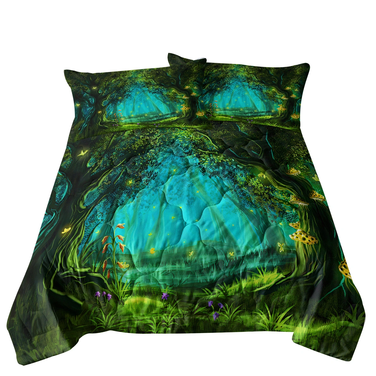 3 Piece Green Forest Comforter Set Twin - Soft Summer Duvet Cover Bedding Quilt Set view 2
