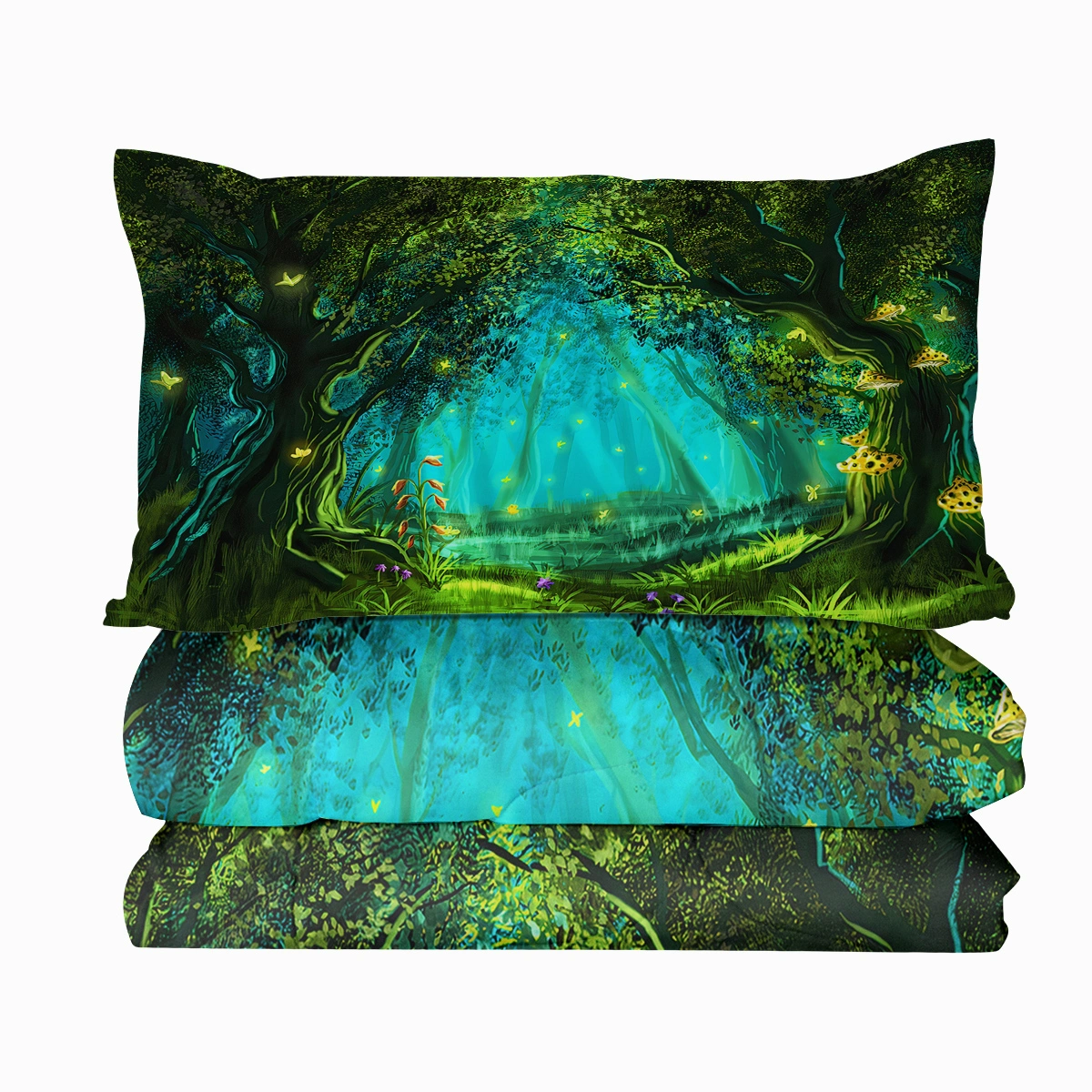 3 Piece Green Forest Comforter Set Twin - Soft Summer Duvet Cover Bedding Quilt Set view 8