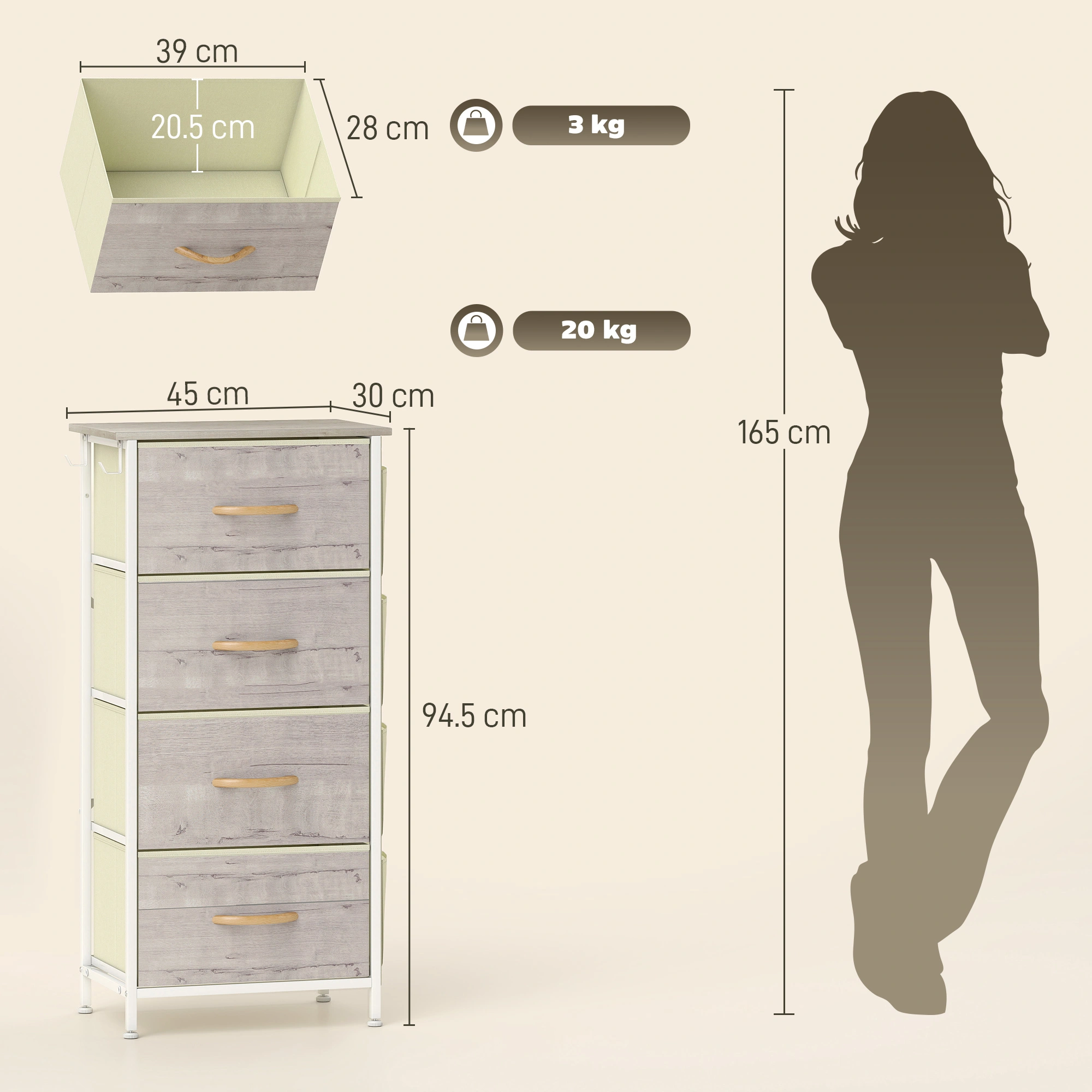4-Drawer Teak Wood Storage Cabinet 42x18x24 inch Weather-Resistant Gray Outdoor Organizer Model TC-200 Qty 1 view 2