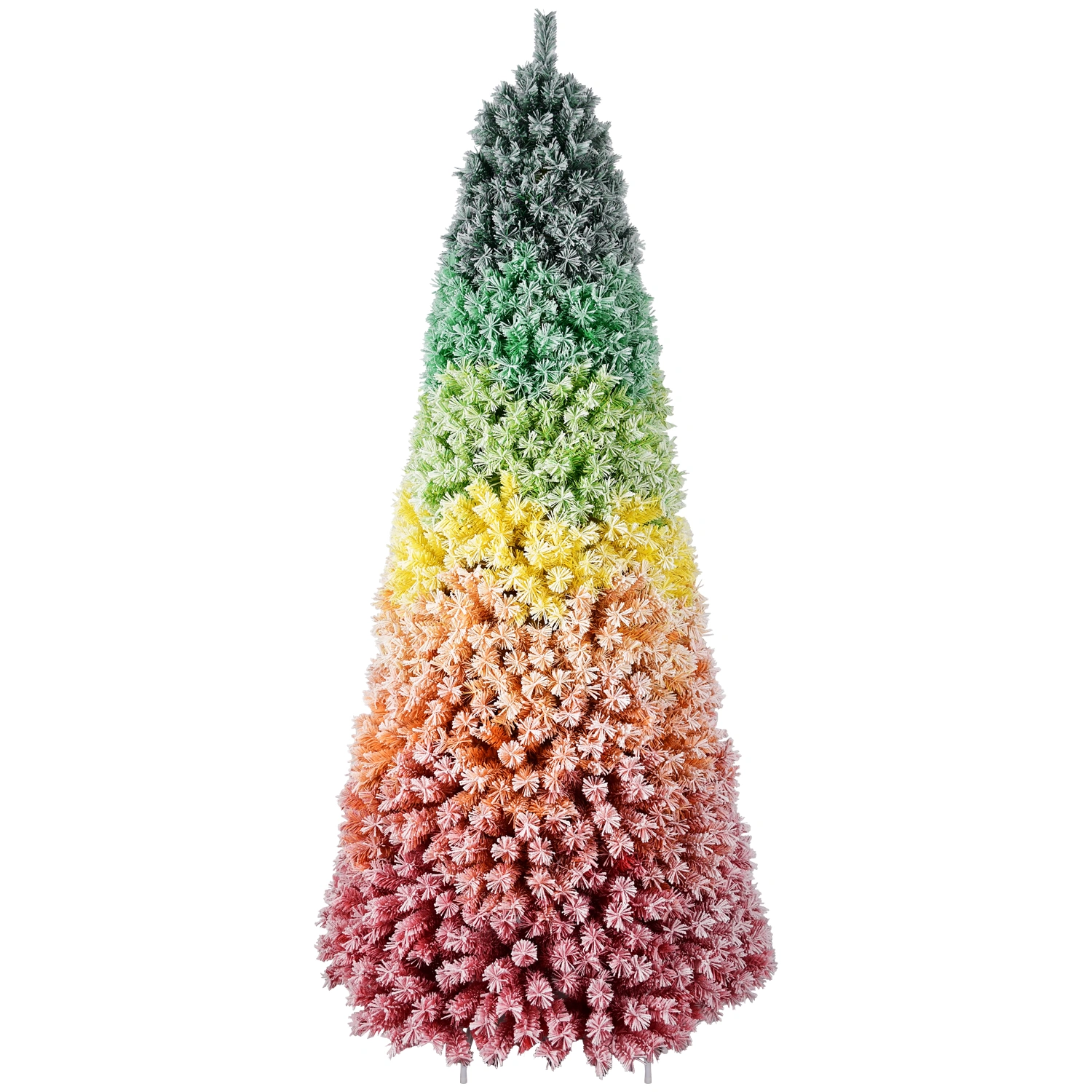 6ft Rainbow Gradient Flocked Christmas Tree, 1326 Tips PVC Artificial Pine with Snowy Finish, Hinged Design & Sturdy Metal Stand for Holiday Decor view 7