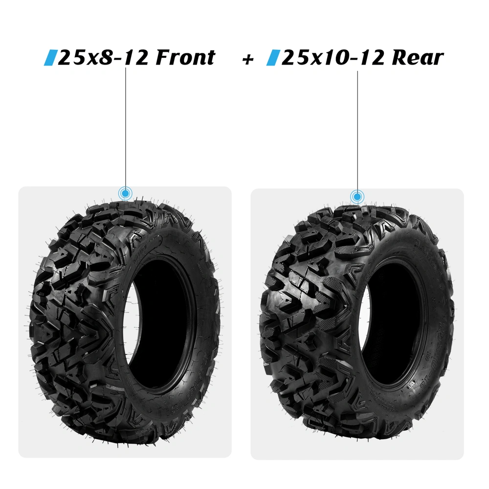 Complete Set of 4 All Terrain ATV UTV Tires 25x8-12 Front & 25x10-12 Rear 6PR Tubeless view 10