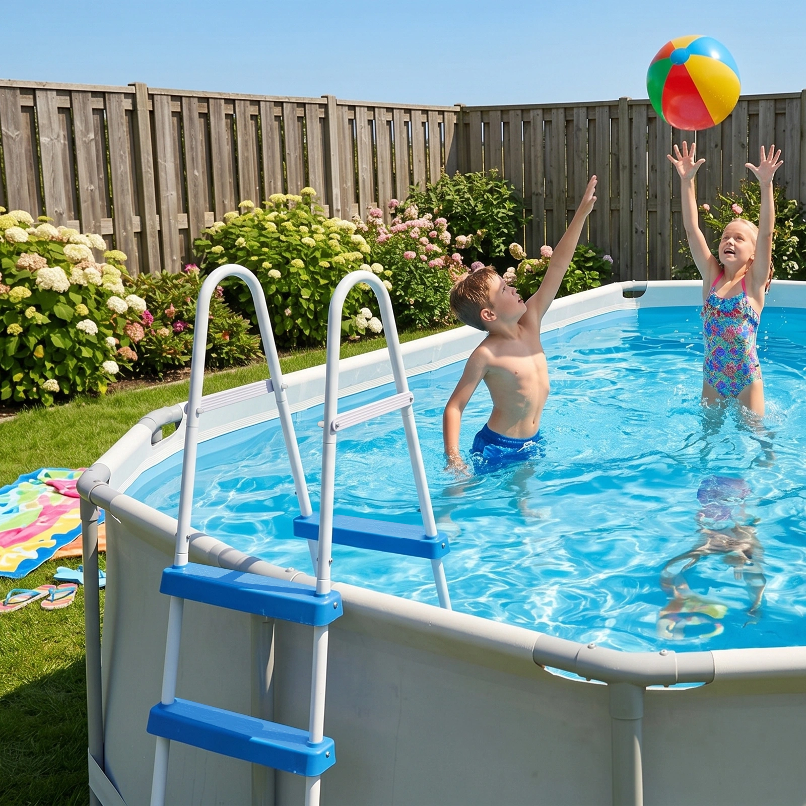 3-Step 42" Above Ground Pool Ladder with Entry Mat, Iron Frame in White & Blue, Non-Slip Safety Pool Steps for In-Ground & Above Ground Pools view 10