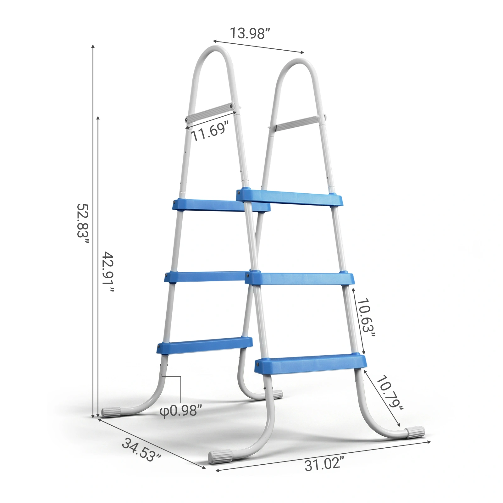 3-Step 42" Above Ground Pool Ladder with Entry Mat, Iron Frame in White & Blue, Non-Slip Safety Pool Steps for In-Ground & Above Ground Pools view 8