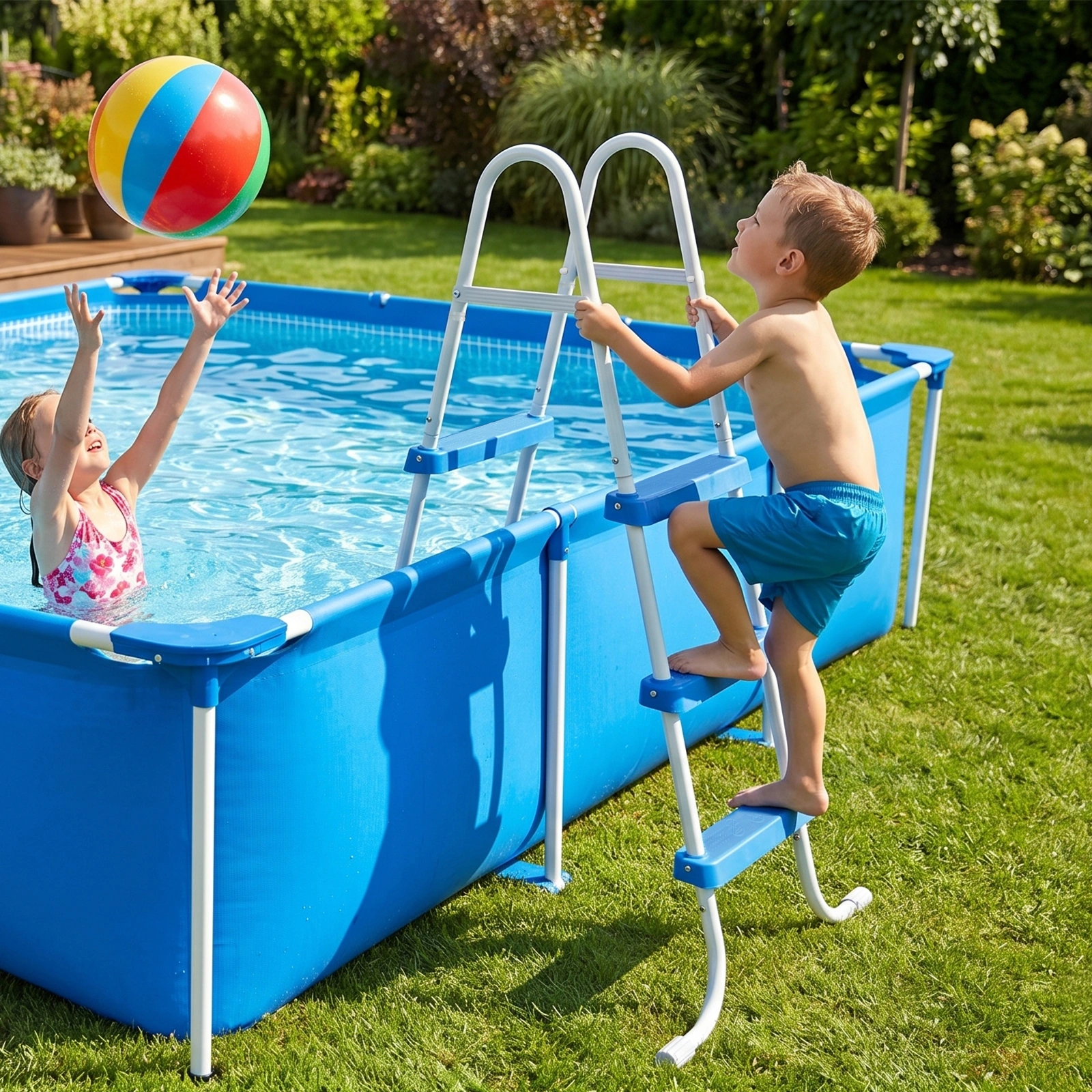 3-Step 42" Above Ground Pool Ladder with Entry Mat, Iron Frame in White & Blue, Non-Slip Safety Pool Steps for In-Ground & Above Ground Pools view 9