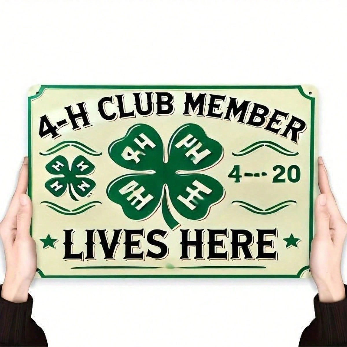 4-H Club Metal Wall Art - Retro Vintage Green Clover Iron Sign, Farmhouse Home Decor 7x11.8 Inch