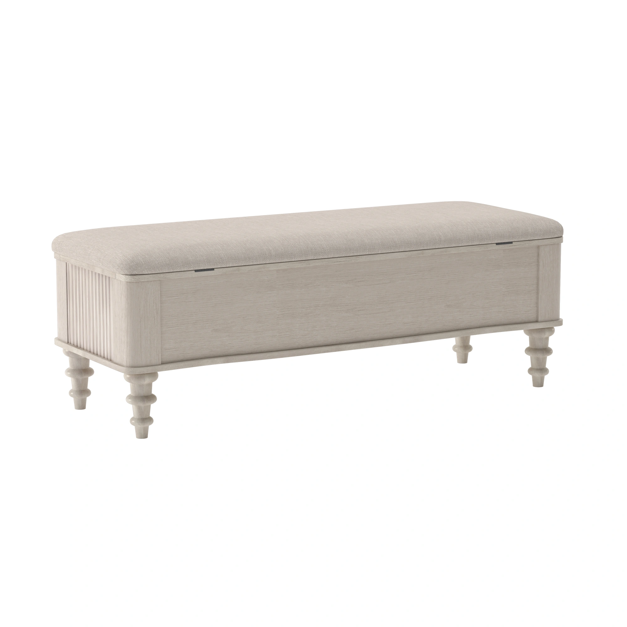 50.8-inch Multi-Functional Storage Ottoman Bench-Solid Rubberwood Bed End Bench with Linen Seat, Storage Bench for Bedroom, Entryway Shoe Organizer for Bedroom, Living Room, Entryway, Closet, Beige view 3