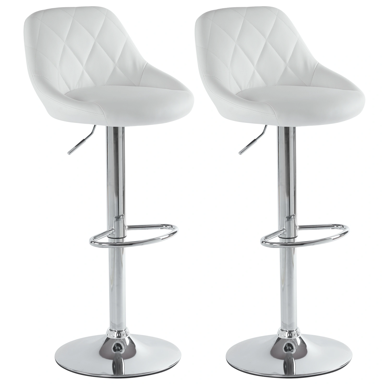 Set of 2 Counter Height Bar Stools, Adjustable Lift Swivel Stool, PU Leather with Backrest, White, for Kitchen Island Home Office