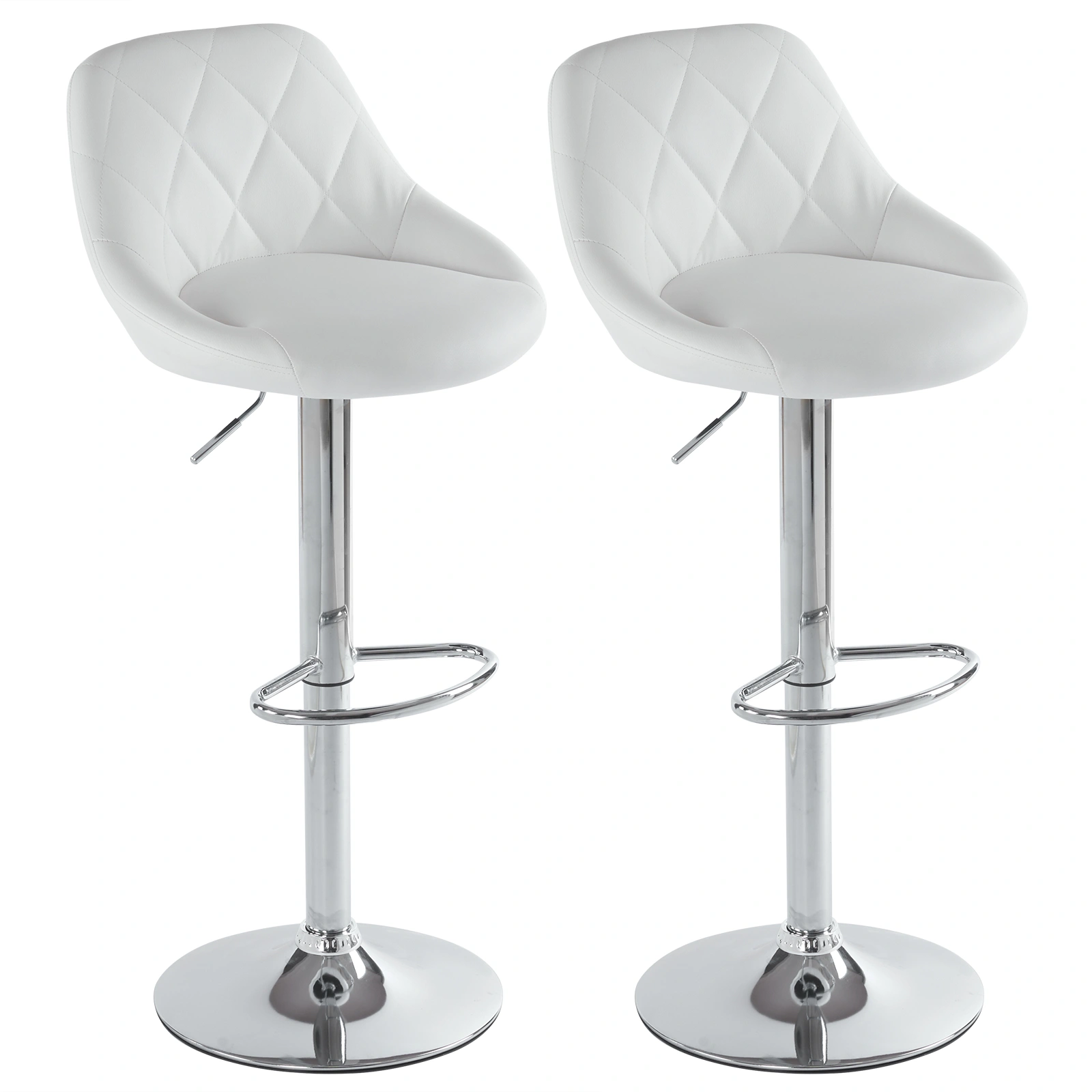 Set of 2 Counter Height Bar Stools, Adjustable Lift Swivel Stool, PU Leather with Backrest, White, for Kitchen Island Home Office view 2