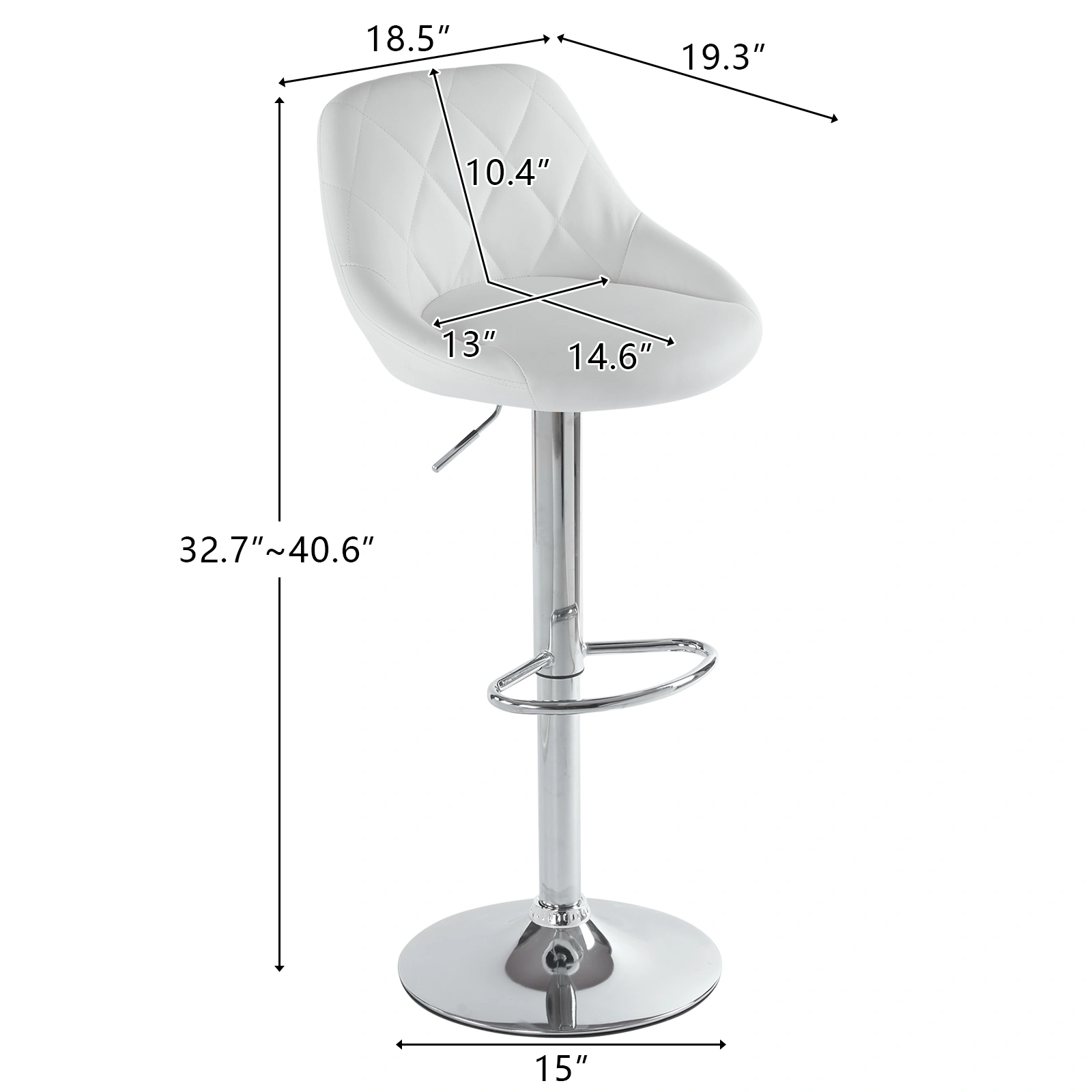 Set of 2 Counter Height Bar Stools, Adjustable Lift Swivel Stool, PU Leather with Backrest, White, for Kitchen Island Home Office view 3