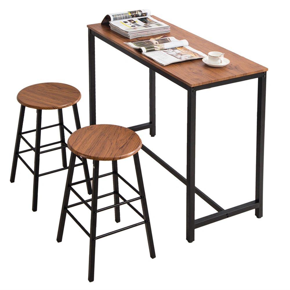 PVC Wood Grain Bar Table and 2 Round Bar Stools Set Simple Dining Table Chair Set for Kitchen Living Room Bar Area view 2