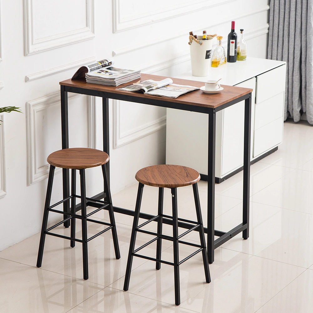 PVC Wood Grain Bar Table and 2 Round Bar Stools Set Simple Dining Table Chair Set for Kitchen Living Room Bar Area view 3