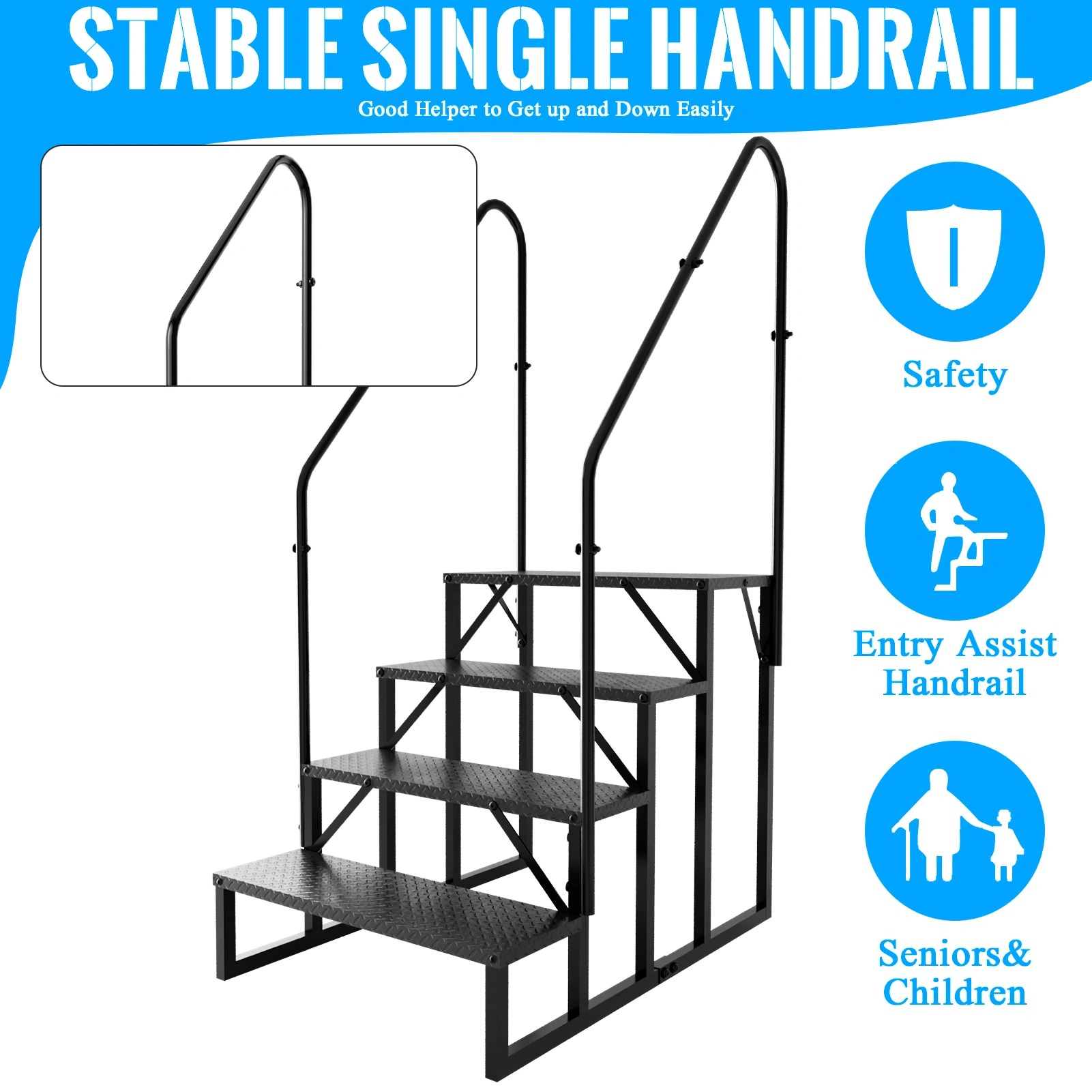 4-Step RV Ladder with Handrail, 660 lbs Heavy Duty Portable Steps, Hot Tub Pool Ladder for Outdoor/Mobile Home/Camper/Porch/Pet view 3