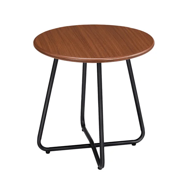 Outdoor Side Table with Imitation Wood Tabletop, Weather Resistant Patio Side Table, Round Outdoor End Table for Patio Yard Balcony Garden view 2