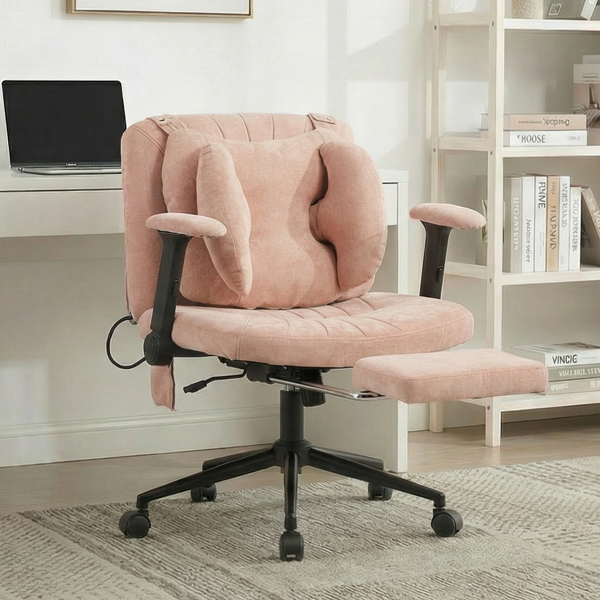 Gaming Office Chair with Footrest, Height Adjustable Swivel Desk Chair with Armrests & Casters, Pink