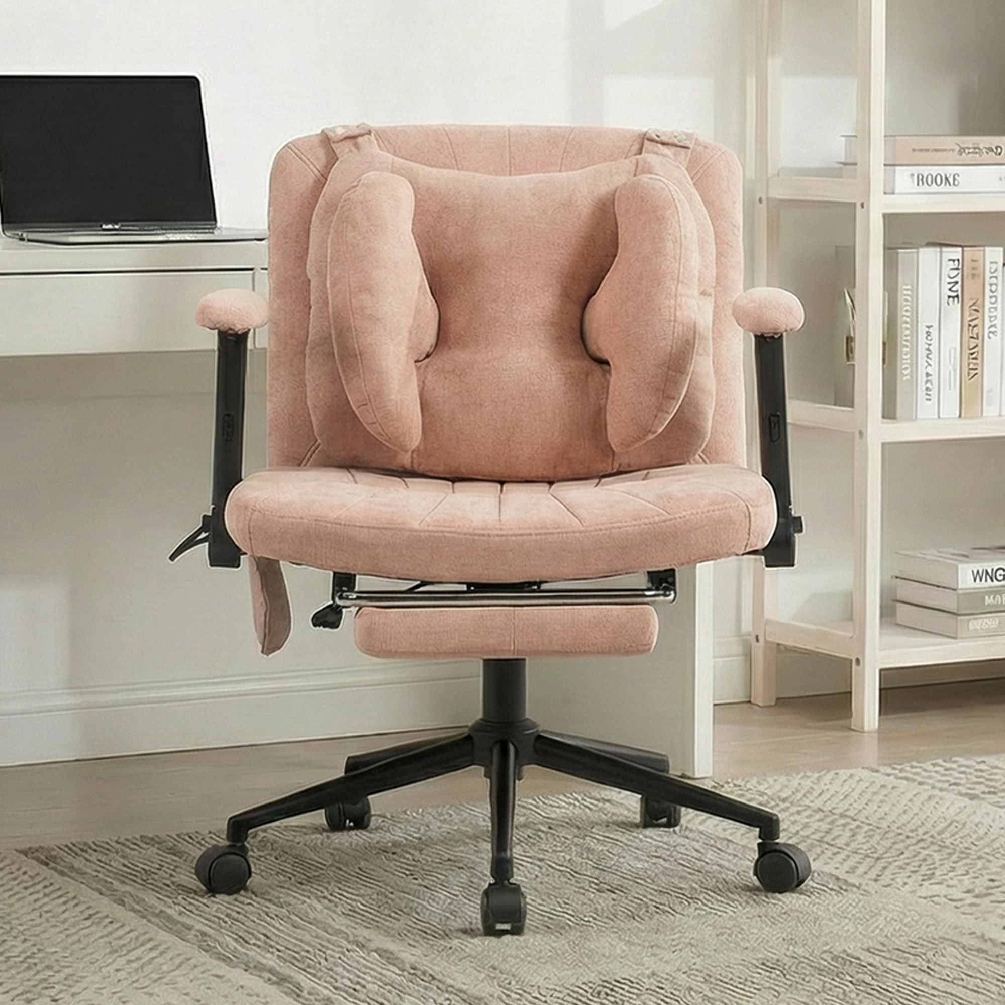 Gaming Office Chair with Footrest, Height Adjustable Swivel Desk Chair with Armrests & Casters, Pink view 2
