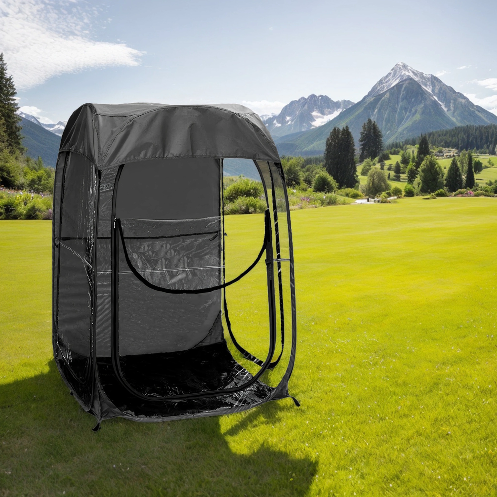 Portable Pop Up Sports Tent, Windproof Rainproof Outdoor Shelter for Camping Fishing Events, Black view 3