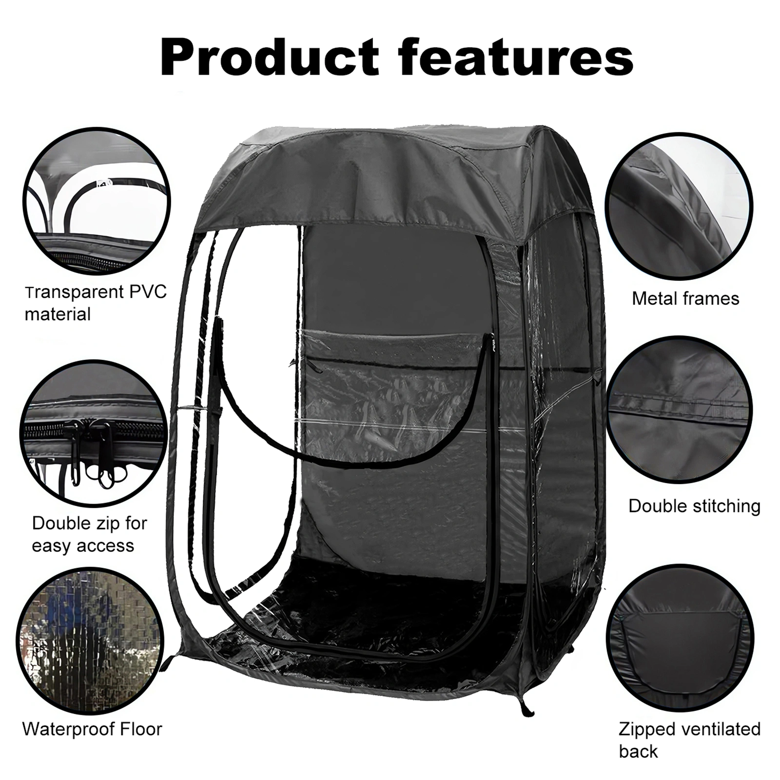Portable Pop Up Sports Tent, Windproof Rainproof Outdoor Shelter for Camping Fishing Events, Black view 7