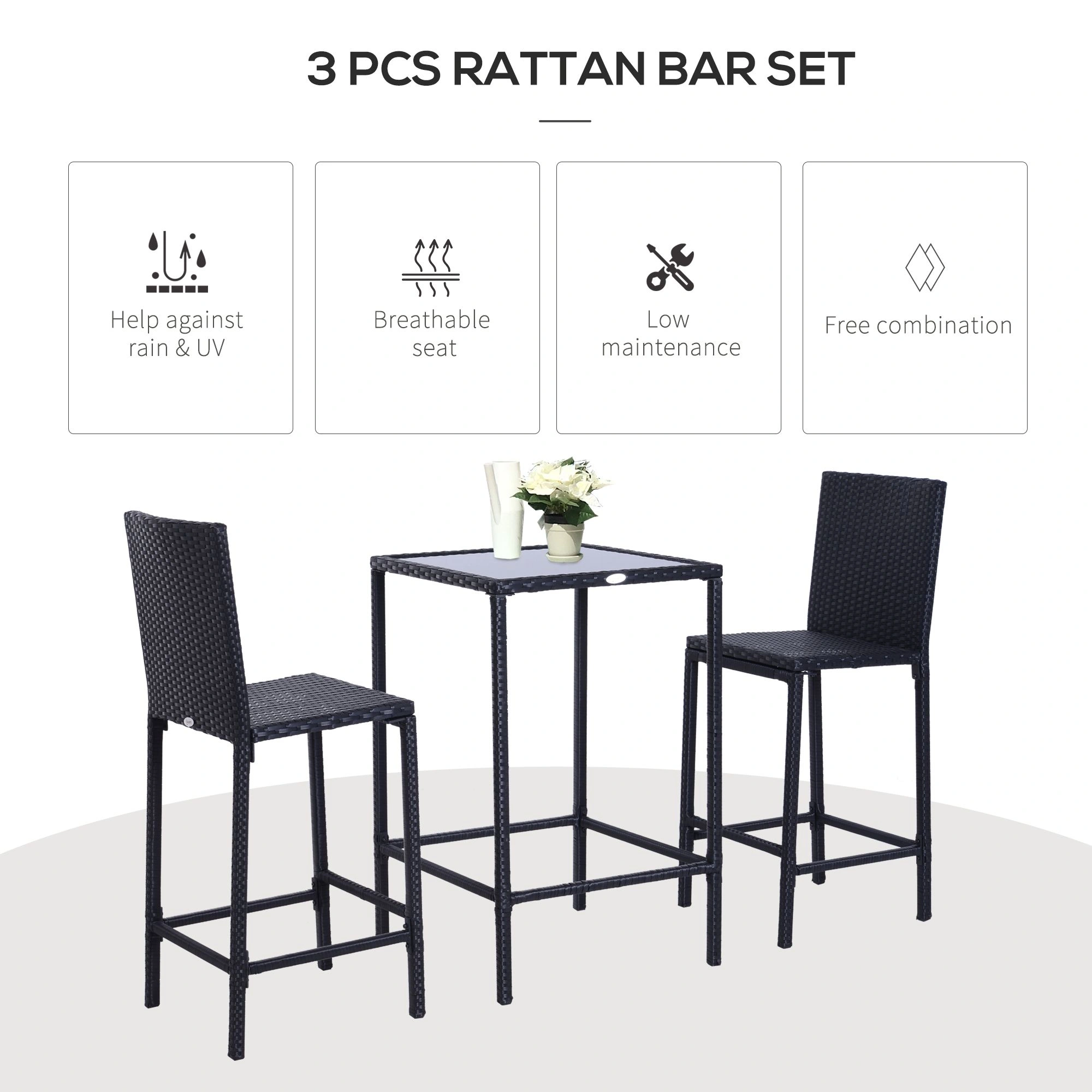 Tavern Table and Chair Set, Bar Height Pub Table and Stools, Metal Wood Dining Set for Kitchen Home Bar, Dining Room view 3