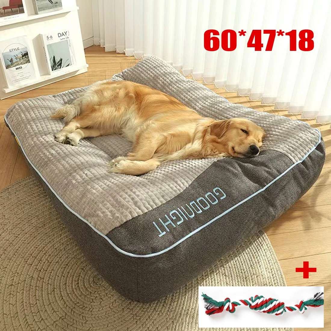 Cozy Pet Sofa Bed with Rope Chew Toy - Warm Winter Dog Mat 60x47x18cm view 4
