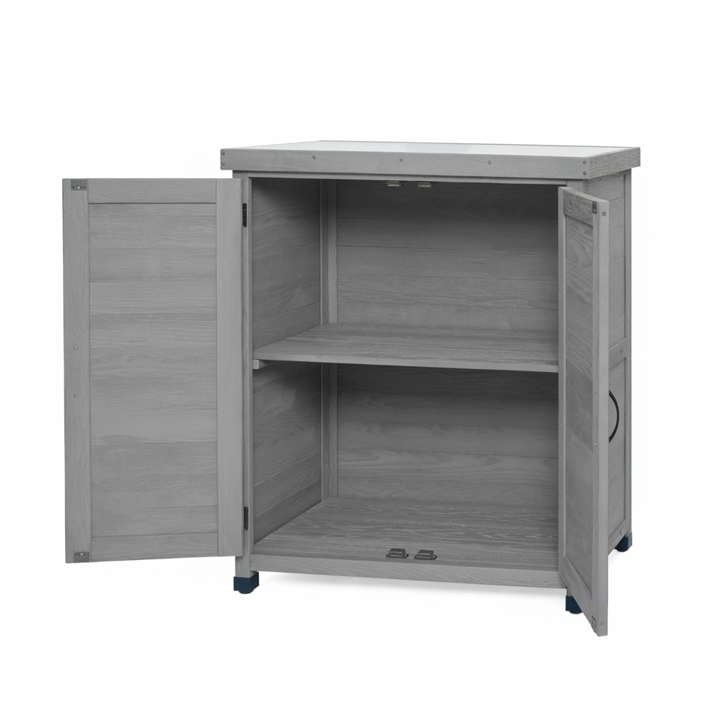 Potting Bench with Storage Cabinet, Metal Work Table Top, Outdoor Garden Potting Station for Patio, Deck, Workspace view 9
