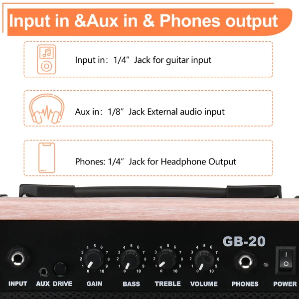 [Do Not Sell on Amazon] 20W GB-20 Electric Bass Guitar Amplifier Natural Color view 4