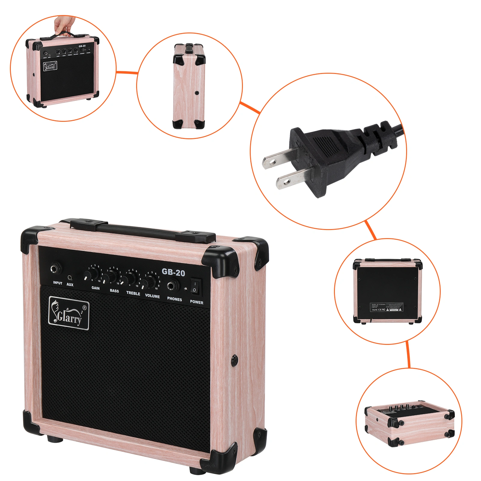 20W GB-20 Electric Bass Guitar Amplifier Natural Color view 2