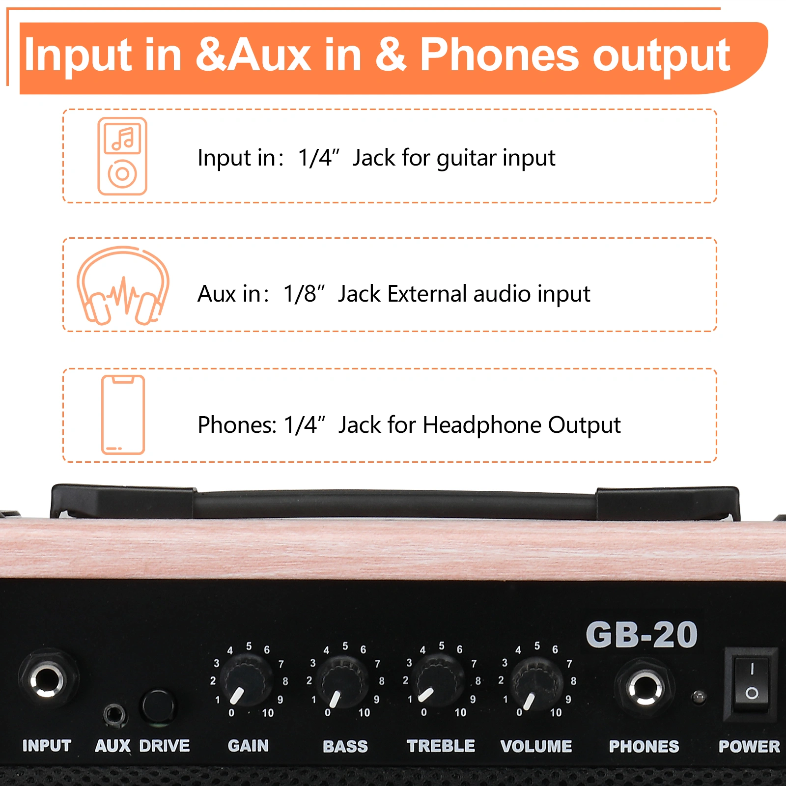 20W GB-20 Electric Bass Guitar Amplifier Natural Color view 4