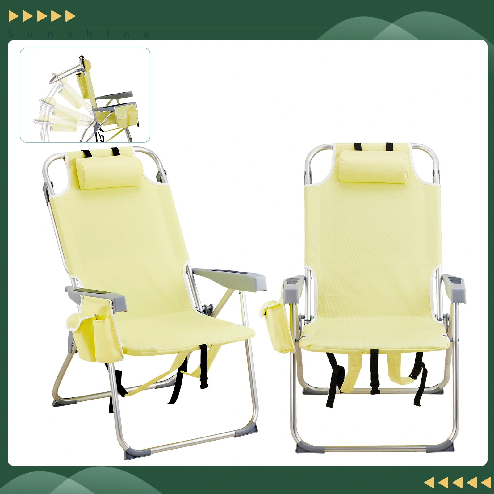 63*70*99cm Heightened Oxford Cloth Silver White Aluminum Tube Bearing 100kg Beach Chair Yellow