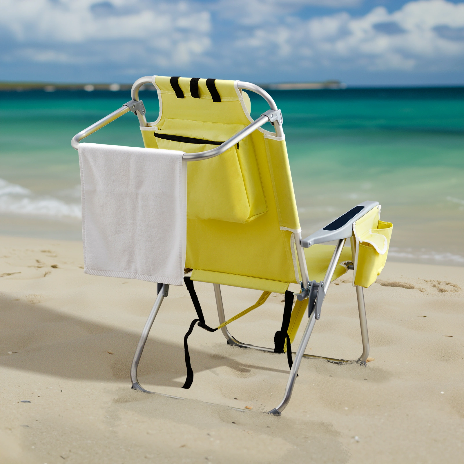 63*70*99cm Heightened Oxford Cloth Silver White Aluminum Tube Bearing 100kg Beach Chair Yellow view 13