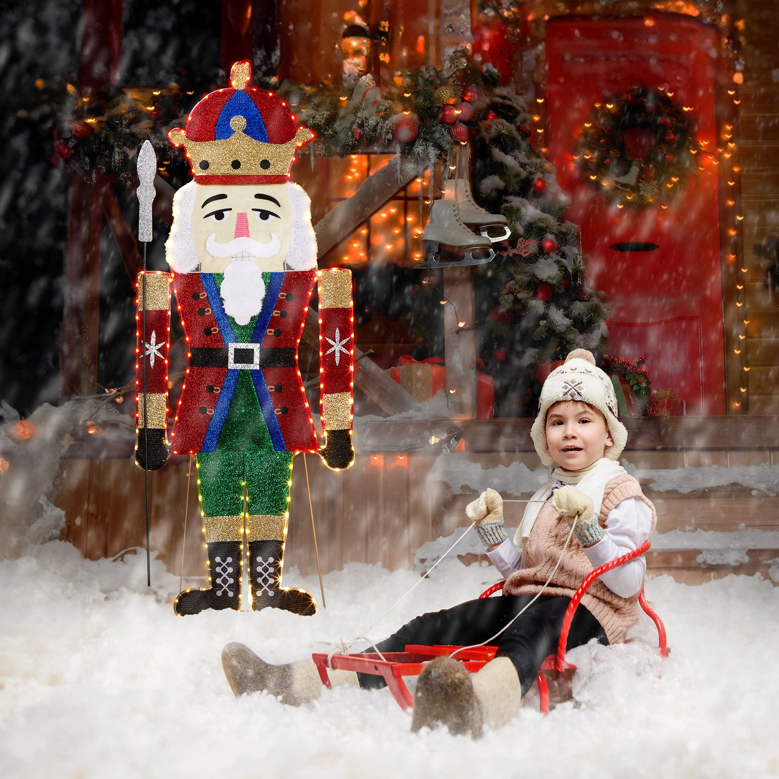 Lighted Nutcracker Christmas Yard Decorations, Pre-lit 2D Nutcracker Soldier with 162 LED Warm White Lights and Stakes for Xmas Outdoor Holiday Indoor Decor Lighted Holiday Displays view 15