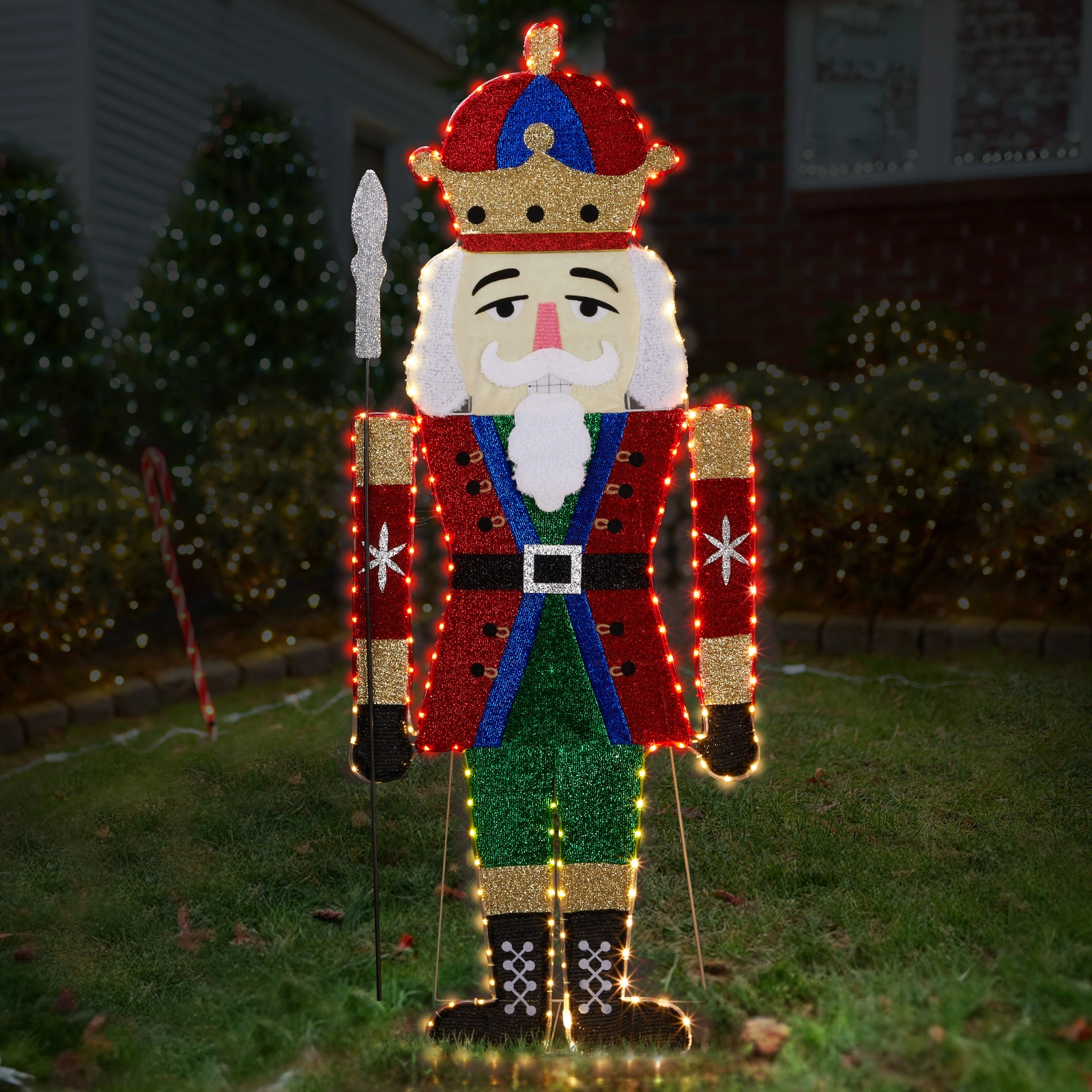 Lighted Nutcracker Christmas Yard Decorations, Pre-lit 2D Nutcracker Soldier with 162 LED Warm White Lights and Stakes for Xmas Outdoor Holiday Indoor Decor Lighted Holiday Displays view 2