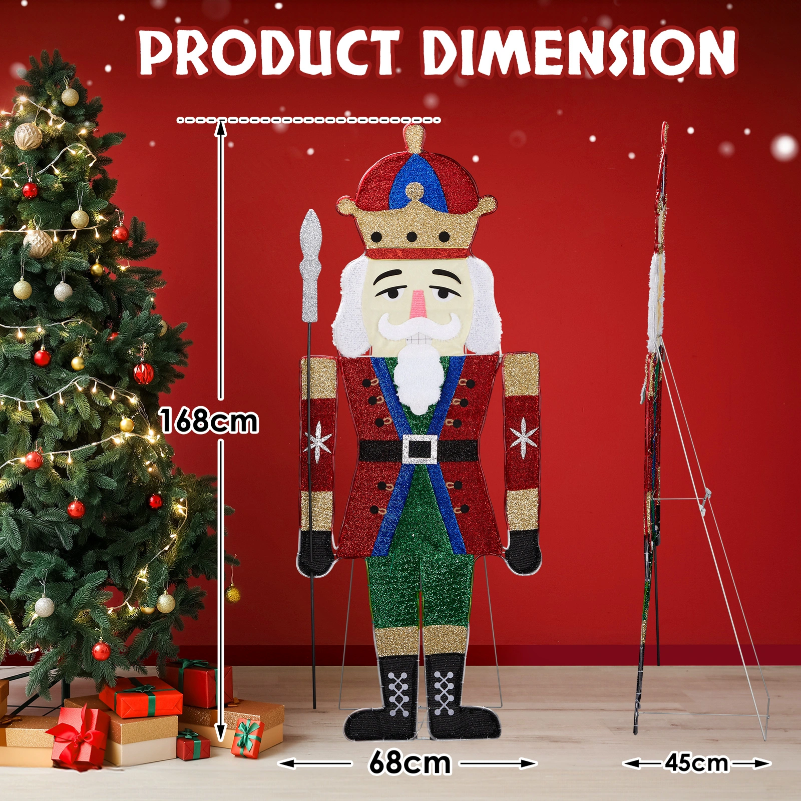 Lighted Nutcracker Christmas Yard Decorations, Pre-lit 2D Nutcracker Soldier with 162 LED Warm White Lights and Stakes for Xmas Outdoor Holiday Indoor Decor Lighted Holiday Displays view 9