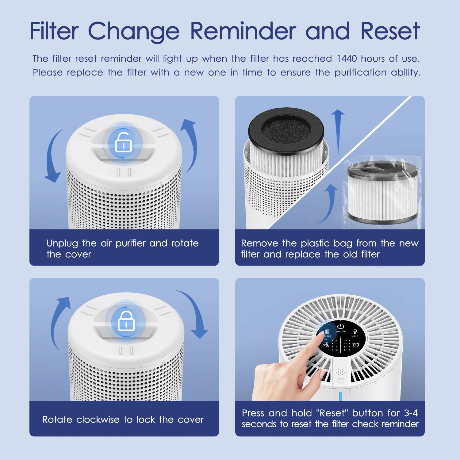 (Amazon&TEMU: Prohibited,No weekend orders.)MOOKA 300Sq.ft Air Purifier Cleaner HEPA Filter Remove Odor Dust Mold Home Allergies Smog view 3