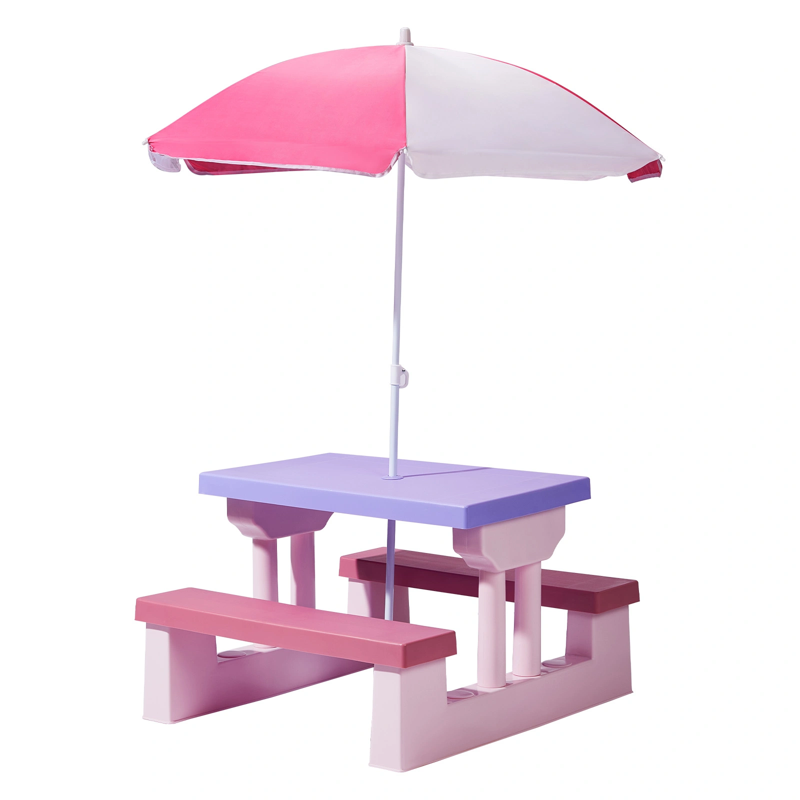 Kids Outdoor Table and Chair Sets with Removable Umbrella, Kids Picnic Table for Backyard Garden Patio, Pink & Purple