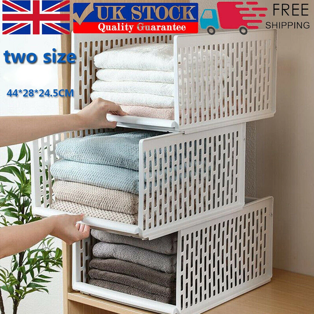 White Stackable Wardrobe Storage Cabinet with Drawers, Clothes Organizer Box for Closet