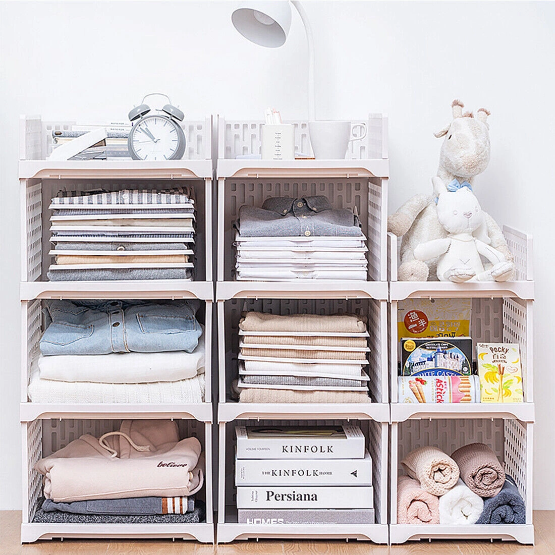White Stackable Wardrobe Storage Cabinet with Drawers, Clothes Organizer Box for Closet view 2