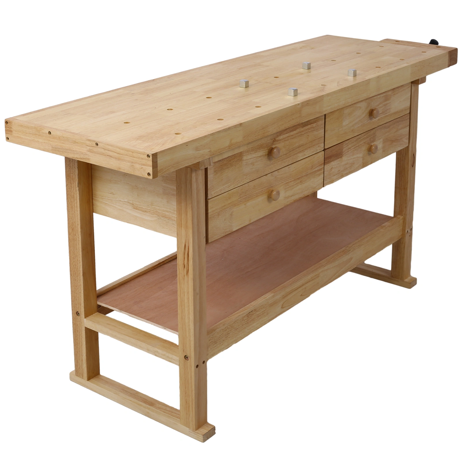 60 Inch Workbench with 4 Drawers, Wooden Workstation for Garage & Workshop, Heavy Duty Cast Iron Vise 7" Jaw, Gray view 11