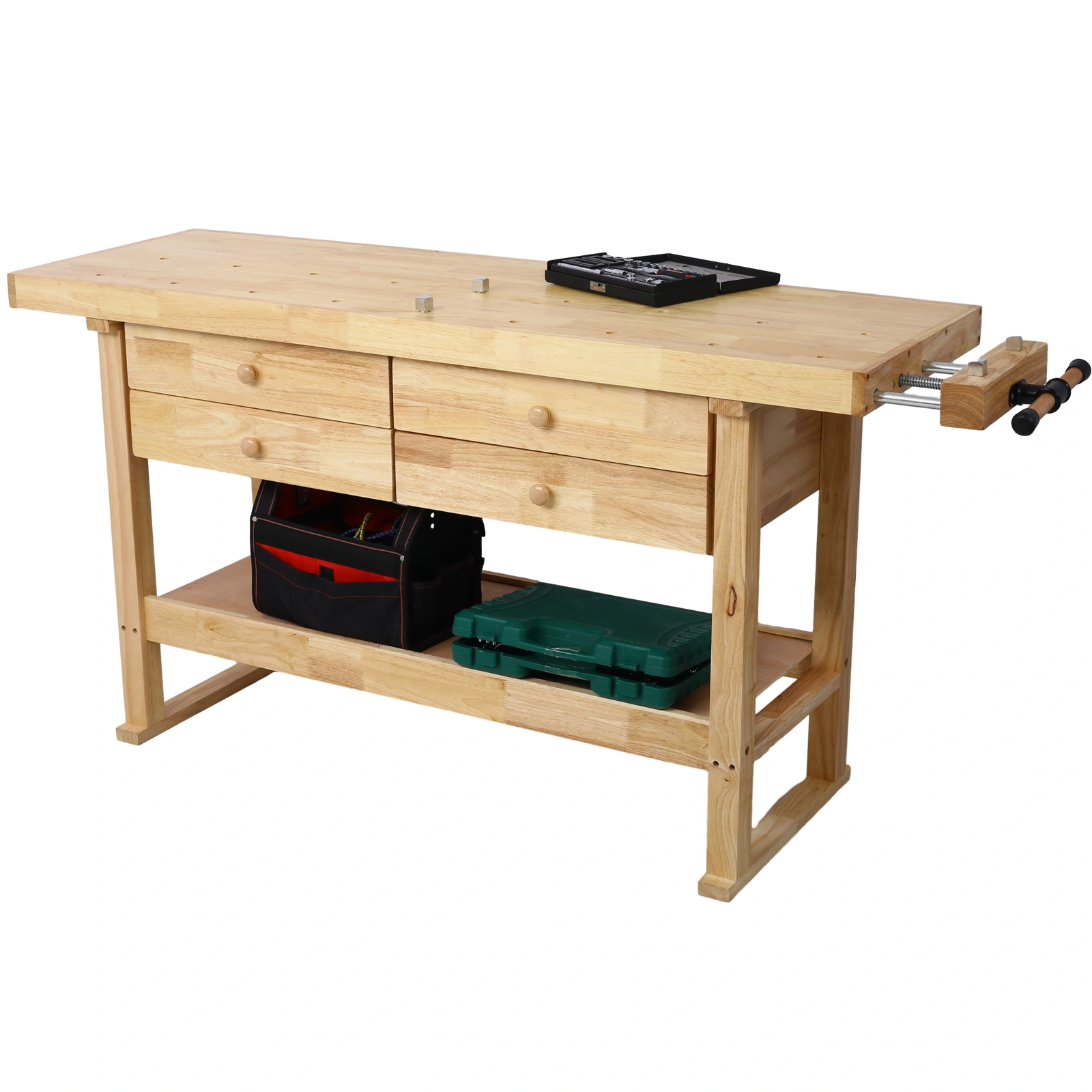 60 Inch Workbench with 4 Drawers, Wooden Workstation for Garage & Workshop, Heavy Duty Cast Iron Vise 7" Jaw, Gray view 18