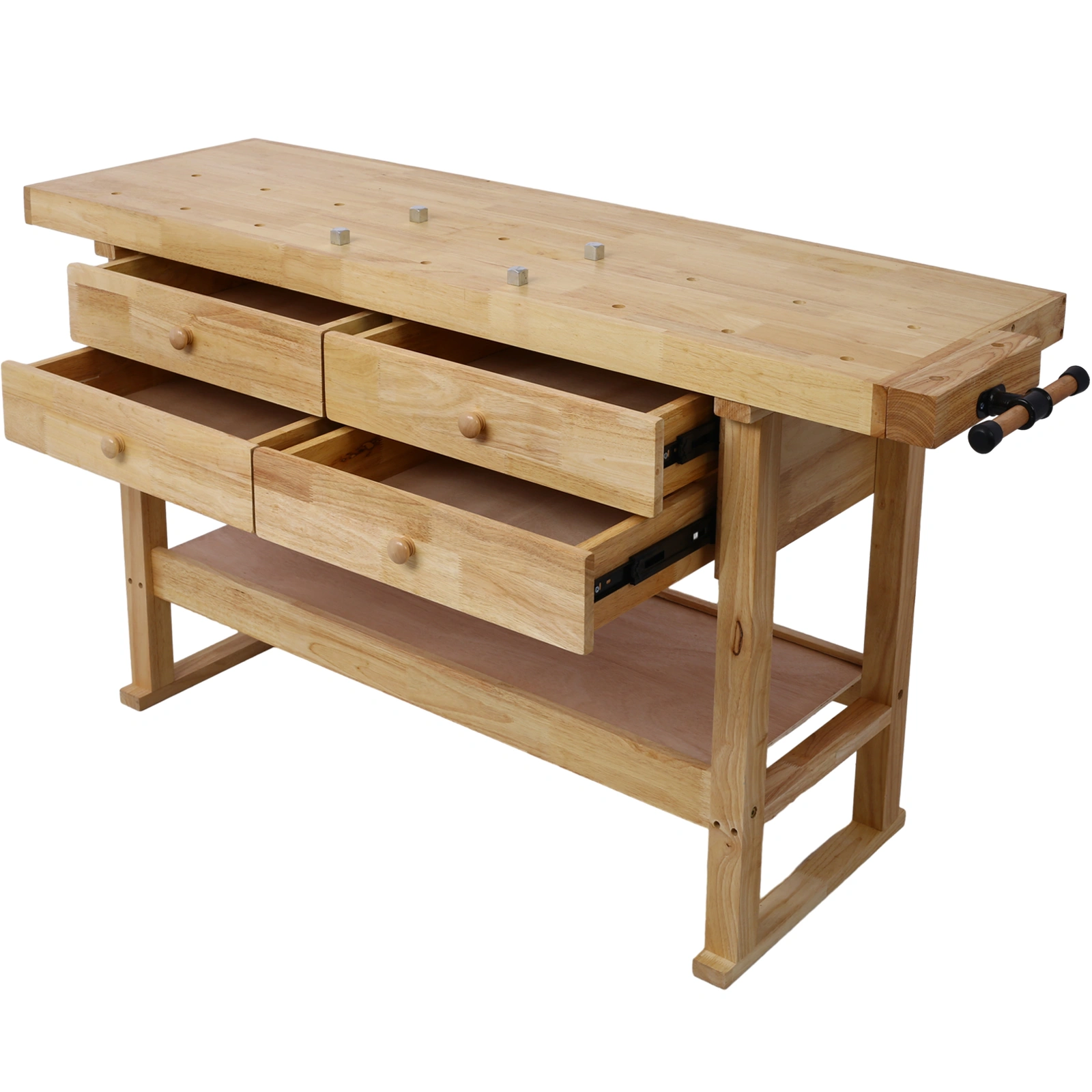 60 Inch Workbench with 4 Drawers, Wooden Workstation for Garage & Workshop, Heavy Duty Cast Iron Vise 7" Jaw, Gray view 19