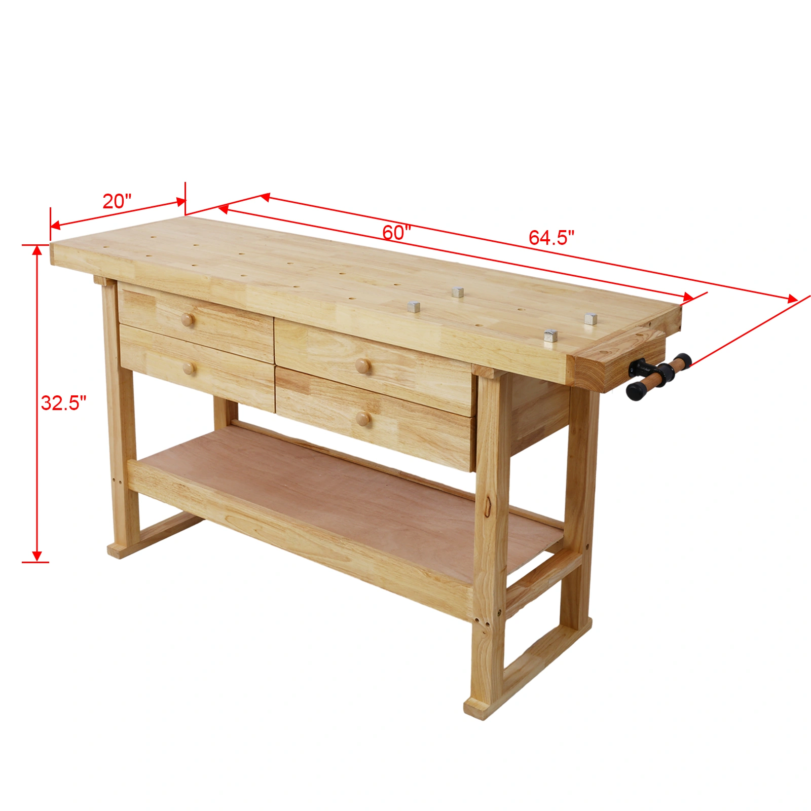 60 Inch Workbench with 4 Drawers, Wooden Workstation for Garage & Workshop, Heavy Duty Cast Iron Vise 7" Jaw, Gray view 20