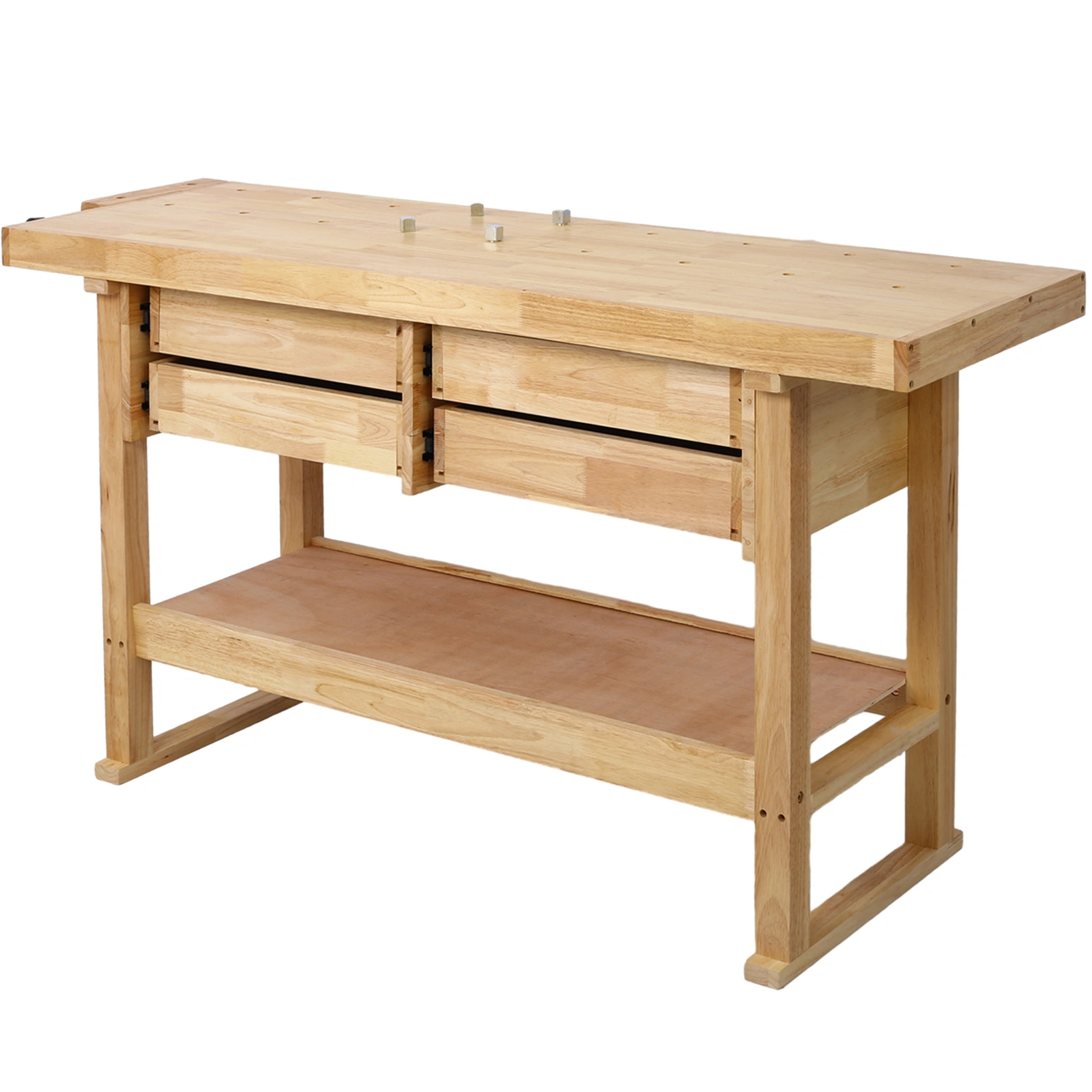 60 Inch Workbench with 4 Drawers, Wooden Workstation for Garage & Workshop, Heavy Duty Cast Iron Vise 7" Jaw, Gray view 3
