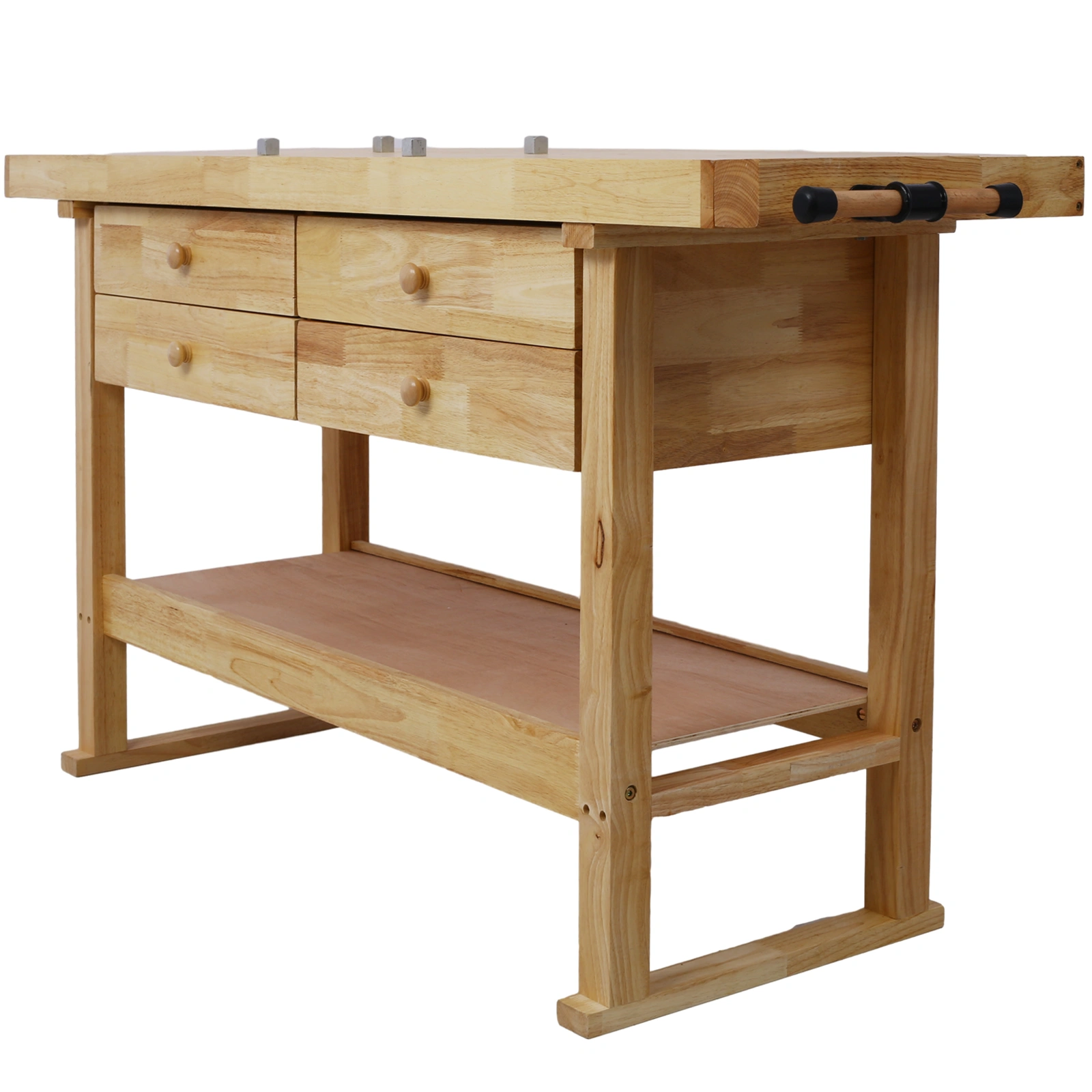60 Inch Workbench with 4 Drawers, Wooden Workstation for Garage & Workshop, Heavy Duty Cast Iron Vise 7" Jaw, Gray view 4
