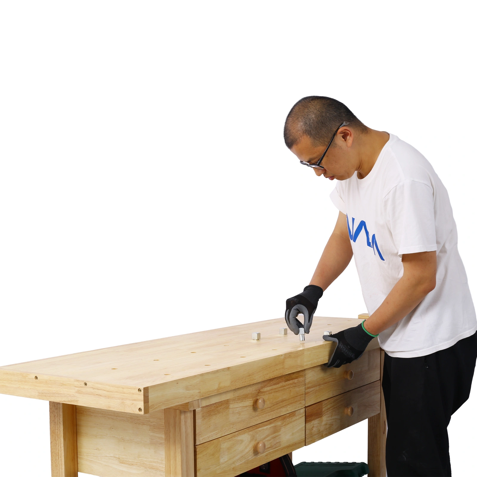 60 Inch Workbench with 4 Drawers, Wooden Workstation for Garage & Workshop, Heavy Duty Cast Iron Vise 7" Jaw, Gray view 5
