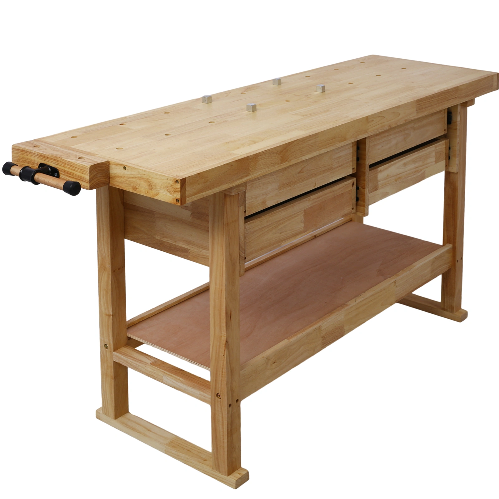 60 Inch Workbench with 4 Drawers, Wooden Workstation for Garage & Workshop, Heavy Duty Cast Iron Vise 7" Jaw, Gray view 9