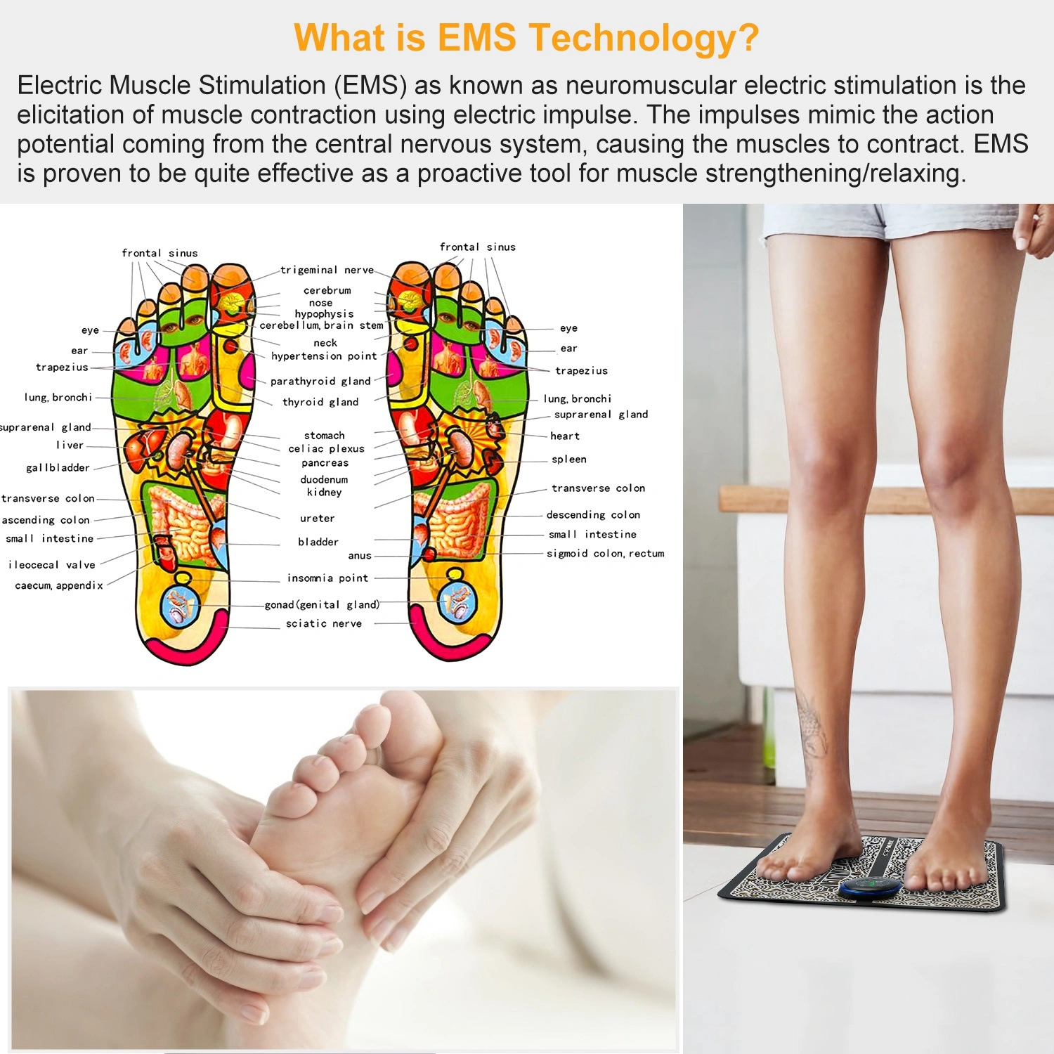 EMS Foot Massage Pad Electric Stimulator Rechargeable Muscle Pain Relief Massage Mat 6 Modes 9 Intensity Levels Leg Reshaping view 2